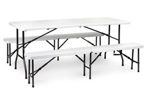 Zestaw cateringowy stół bankietowy 180 cm 2 ławki biały