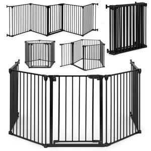 Bramka kojec barierka ochronna dla dzieci i zwierząt 5 paneli 60 cm metal czarny
