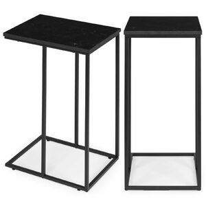 Stolik boczny pod laptopa kawowy w kształcie litery C marmur czarny