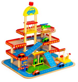 Wooden garage with elevator 3 levels ECOTOYS for children from 3 years