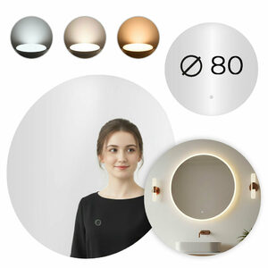 Lustro łazienkowe LED okrągłe ścienne 80 cm 3 barwy włącznik dotykowy