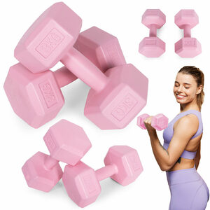 Hantle sześciokątne zestaw 2×3 kg ciężarki do ćwiczeń obciążniki fitness różowe