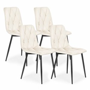 Komplet 4 krzeseł pikowanych welurowych kremowe ModernHome