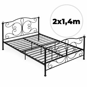 Łóżko metalowe 140×200 cm ModernHome czarne romantyczne – czarny · 140x200 · ozdobne