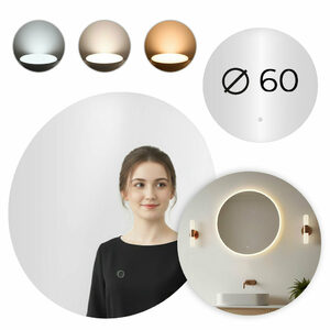 Lustro łazienkowe LED okrągłe ścienne 60 cm 3 barwy włącznik dotykowy