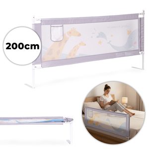Barierka ochronna na łóżko 200 cm ECOTOYS, regulowana wysokość, stal i poliester, z kieszonką i nadrukiem zwierząt