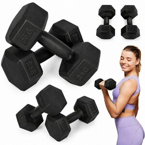 Hantle sześciokątne zestaw 2×5 kg ciężarki do ćwiczeń obciążniki fitness czarne