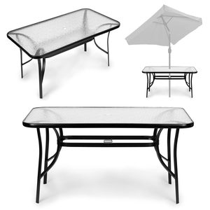 Stół ogrodowy szklany 120×70 cm na taras ogród szkło hartowane otwór na parasol