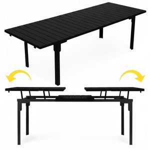 Stół ogrodowy rozkładany 180-240 cm do 12 os. stal HDPE czarny