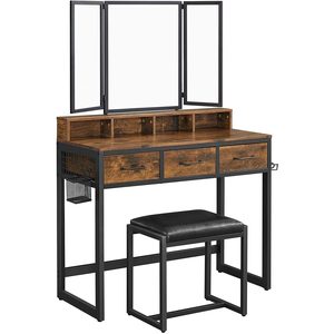 Dressing Table cosmetic rustic with large mirror and stool