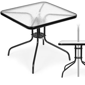 Stolik ogrodowy 80×80 cm na taras ogród balkon szkło hartowane otwór na parasol