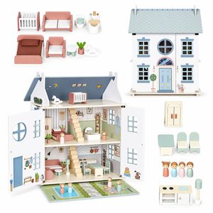 Wooden dollhouse Lily 3 floors 5 rooms furniture figurines ECOTOYS