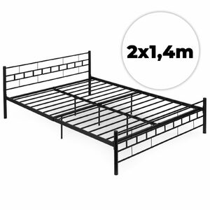 Double Metal Bed ModernHome 140×200 black – 140x200 · czarny · w kratkę