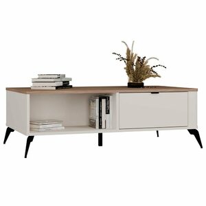 Coffee table CORDOBA 2 drawers, 2 shelves, cashmere body, oak top