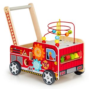 Drewniany pchacz edukacyjny z klockami dla dzieci straż pożarna