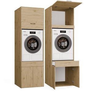 Bathroom cabinet for washing machine POLA TWIN 1S with oak artisan extension