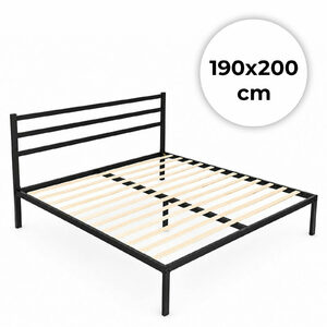 Metal bed ModernHome 190×200 cm black – 190x200 · czarny · z poprzeczkami