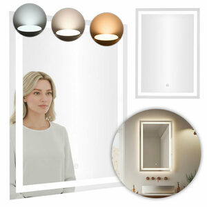 Lustro łazienkowe LED ścienne 50×70 cm 3 barwy włącznik dotykowy