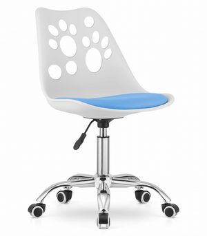 White and Blue Swivel Chair, Height Adjustable, Faux Leather