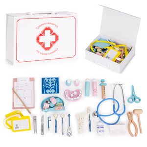 Wooden doctor set for children +3 years 34 accessories suitcase