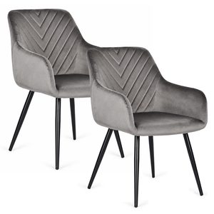 Set of 2 Velvet Upholstered Chairs ModernHome Dark Grey