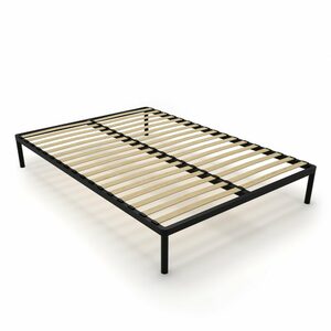 Bed frame BED ALU 140×200 black metal with wooden slats