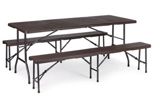 Zestaw cateringowy stół bankietowy 180 cm + 2 ławki brąz