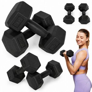 Hantle sześciokątne zestaw 2×2 kg ciężarki do ćwiczeń obciążniki fitness czarne