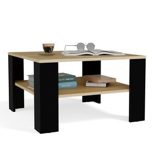 Coffee table SQUARE oak artisan / black 68×68 cm with shelf