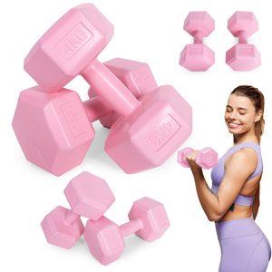 Hantle sześciokątne zestaw 2×4 kg ciężarki do ćwiczeń obciążniki fitness różowe
