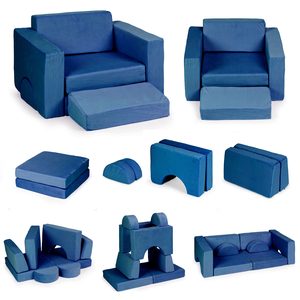 Fotel modułowy dla dzieci DIY 8 miękkich poduch składany – niebieski