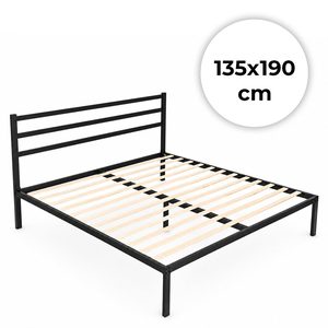 Metal bed 135×190 cm black minimalist – czarny · 135x190 · z poprzeczkami