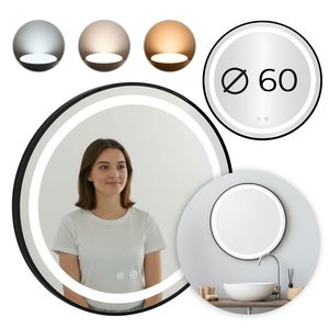 Lustro łazienkowe LED okrągłe ścienne 60 cm 3 barwy anti-fog włącznik dotykowy
