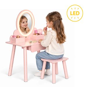 Wooden children’s dressing table with mirror LED pink ECOTOYS TL106008