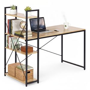 Biurko komputerowe szkolne 120×60 cm regał z 3 półkami loft jasny dąb