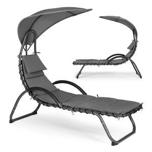 leżanka ogrodowa z dużym owalnym daszkiem