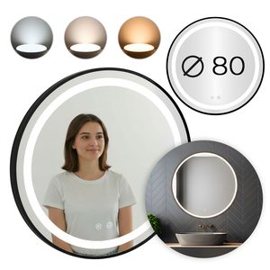 Lustro łazienkowe LED okrągłe ścienne 80 cm 3 barwy anti-fog włącznik dotykowy