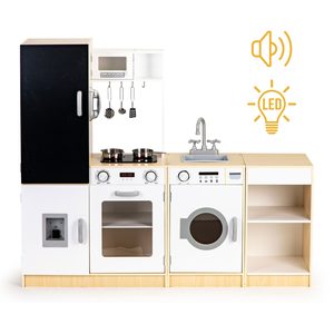 Drewniana kuchnia dla dzieci osobne segmenty XXL tablica + LED