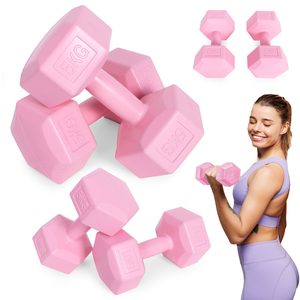 Hantle sześciokątne zestaw 2×5 kg ciężarki do ćwiczeń obciążniki fitness różowe
