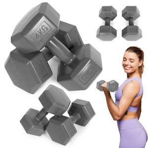 Hantle sześciokątne zestaw 2×4 kg ciężarki do ćwiczeń obciążniki fitness szare